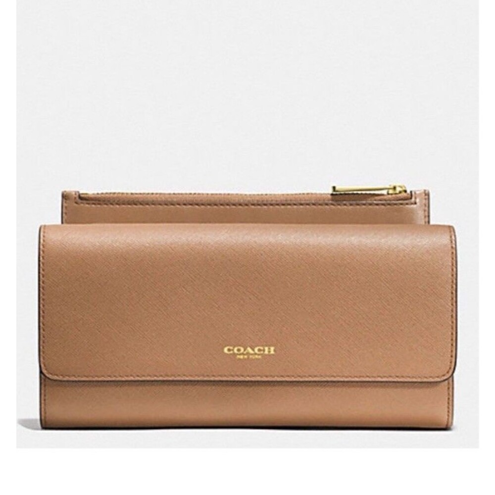 NWOT COACH SAFFIANO LEATHER SLIM ENVELOPE WALLET & COIN PURSE Light Brown